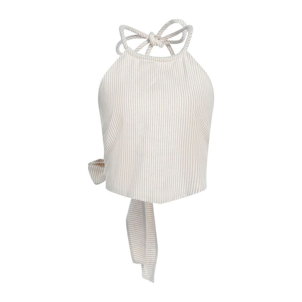 Eleh Linen & Cotton Beige/Cream Halter Top, size Large